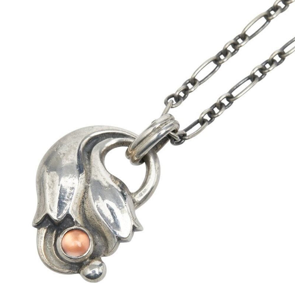 Georg Jensen 1999 Year Pendant Rose Quartz Necklace Sterling Silver 925 Pink